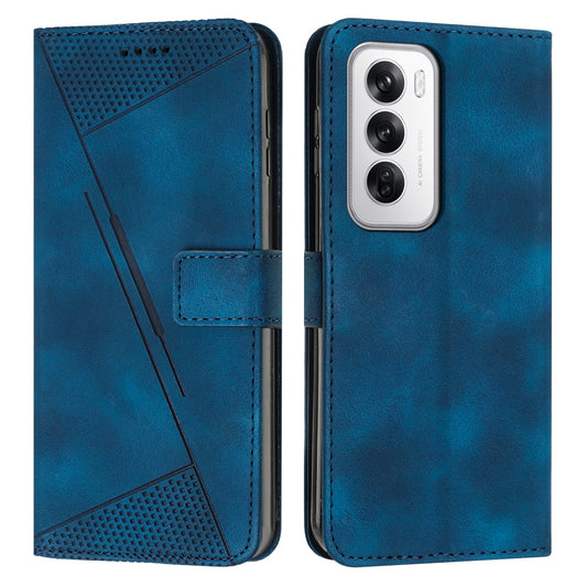 OPPO Reno12 5G Dream Triangle Leather Wallet Phone Case with Lanyard, Card Slot, Cash Compartment, Foldable Kickstand, Shockproof PU TPU Protective Cover