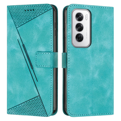 OPPO Reno12 5G Dream Triangle Leather Wallet Phone Case with Lanyard, Card Slot, Cash Compartment, Foldable Kickstand, Shockproof PU TPU Protective Cover