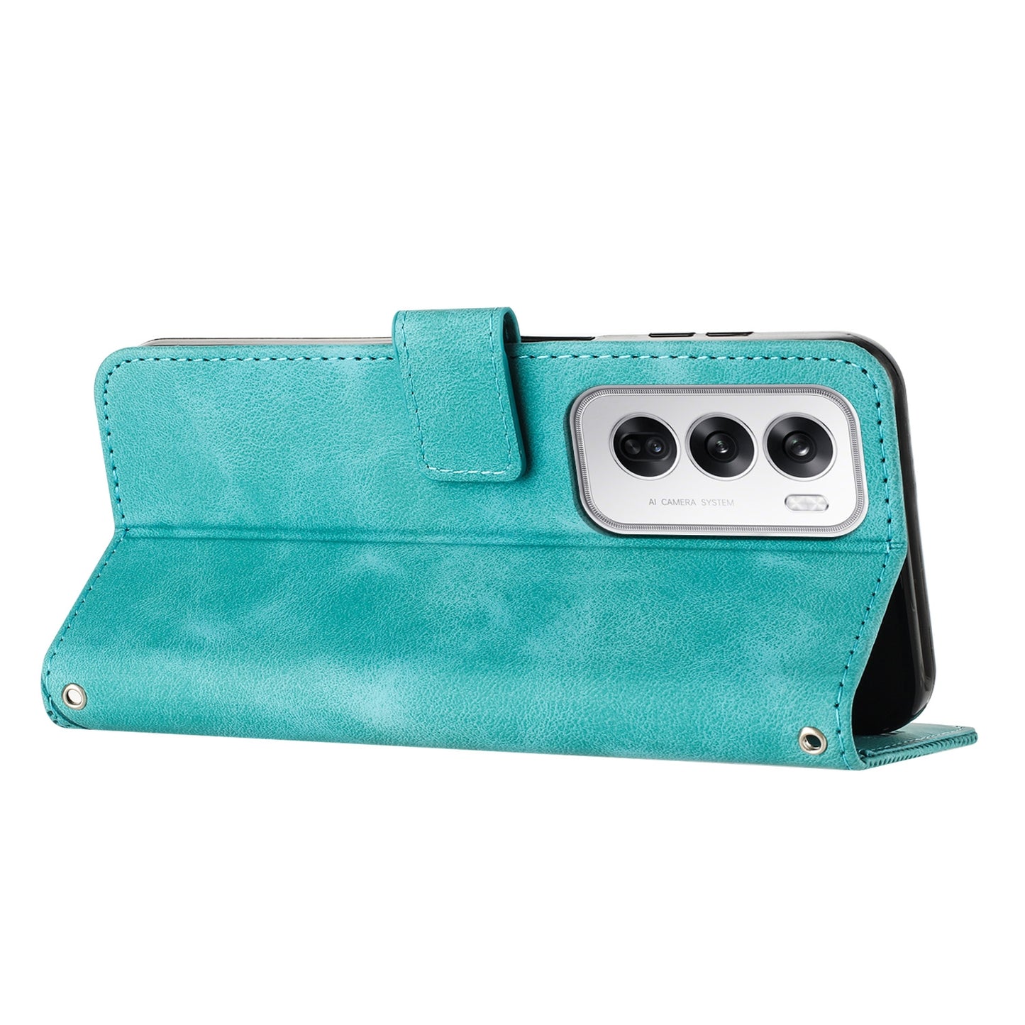 OPPO Reno12 5G Dream Triangle Leather Wallet Phone Case with Lanyard, Card Slot, Cash Compartment, Foldable Kickstand, Shockproof PU TPU Protective Cover