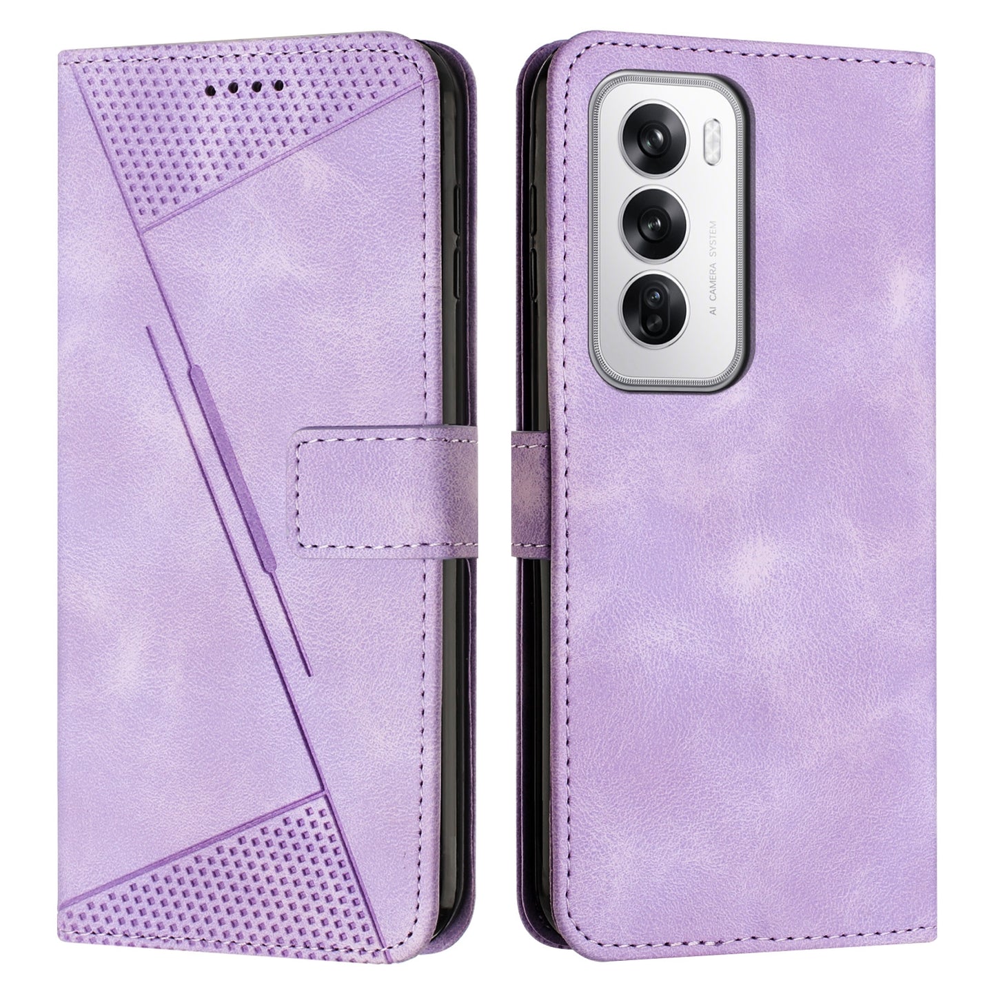 OPPO Reno12 5G Dream Triangle Leather Wallet Phone Case with Lanyard, Card Slot, Cash Compartment, Foldable Kickstand, Shockproof PU TPU Protective Cover