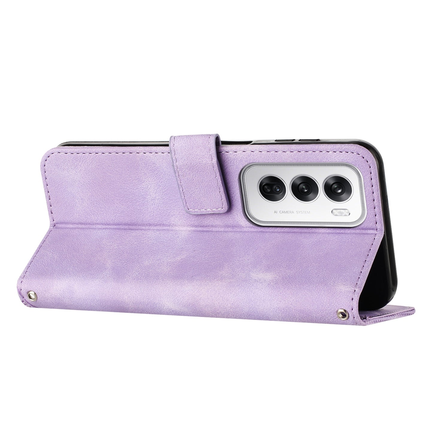 OPPO Reno12 5G Dream Triangle Leather Wallet Phone Case with Lanyard, Card Slot, Cash Compartment, Foldable Kickstand, Shockproof PU TPU Protective Cover