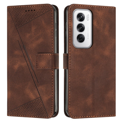 OPPO Reno12 5G Dream Triangle Leather Wallet Phone Case with Lanyard, Card Slot, Cash Compartment, Foldable Kickstand, Shockproof PU TPU Protective Cover