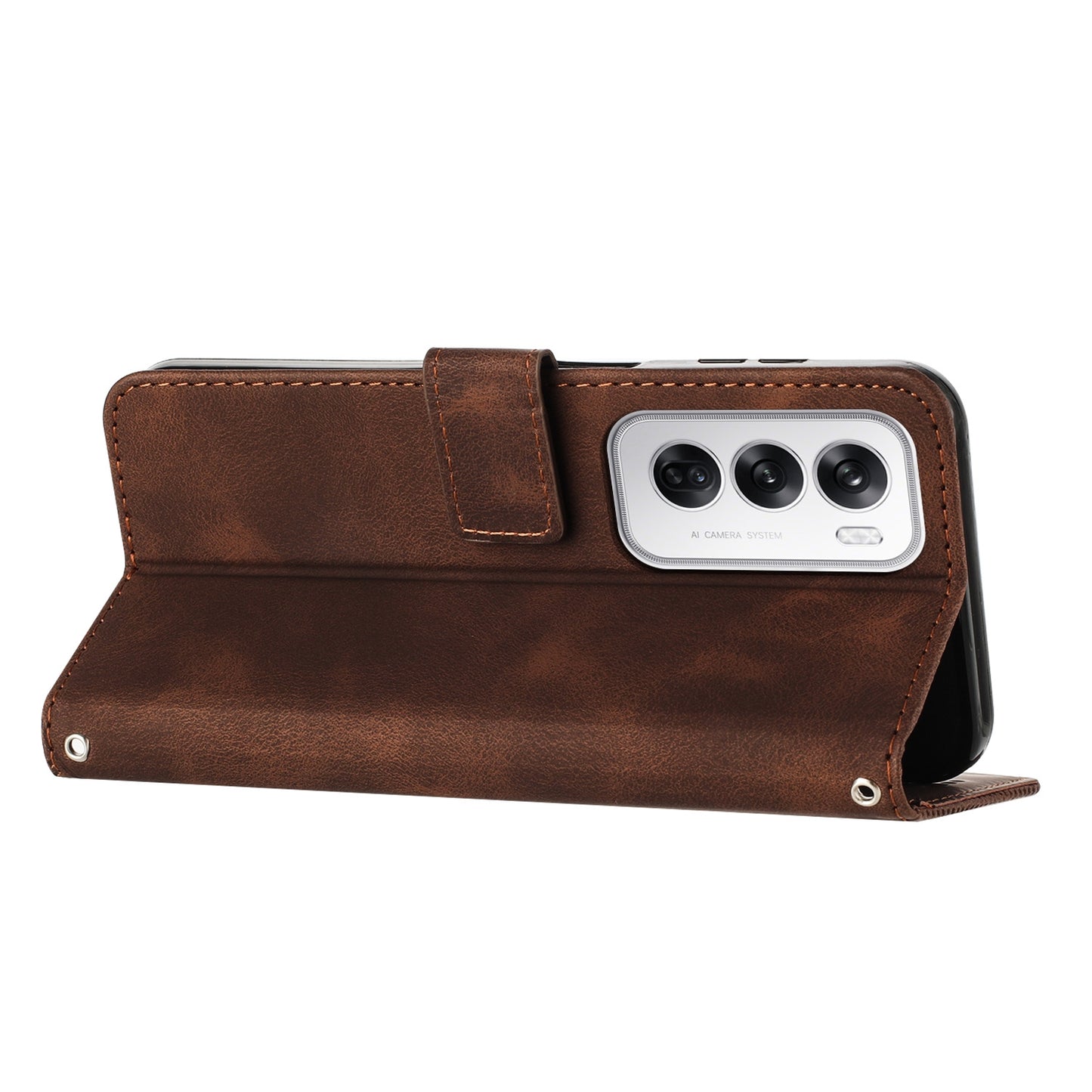 OPPO Reno12 5G Dream Triangle Leather Wallet Phone Case with Lanyard, Card Slot, Cash Compartment, Foldable Kickstand, Shockproof PU TPU Protective Cover