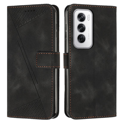OPPO Reno12 5G Dream Triangle Leather Wallet Phone Case with Lanyard, Card Slot, Cash Compartment, Foldable Kickstand, Shockproof PU TPU Protective Cover