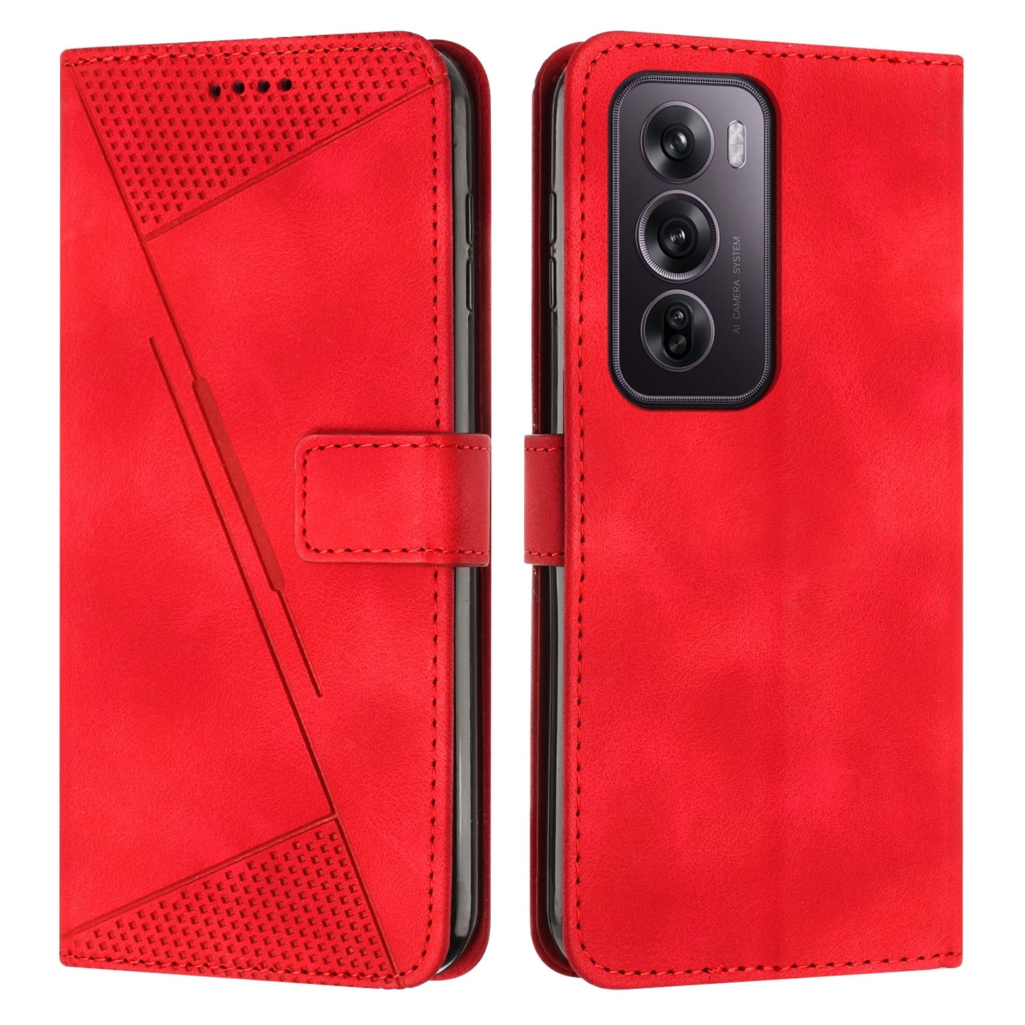 OPPO Reno12 Pro Dream Triangle Leather Wallet Phone Case with Lanyard, Card Slot, Cash Compartment, Foldable Kickstand, Shockproof PU TPU Protective Cover