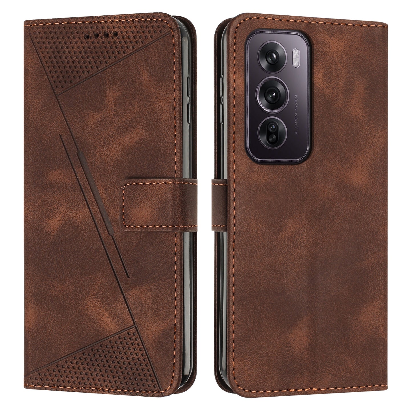 OPPO Reno12 Pro Dream Triangle Leather Wallet Phone Case with Lanyard, Card Slot, Cash Compartment, Foldable Kickstand, Shockproof PU TPU Protective Cover