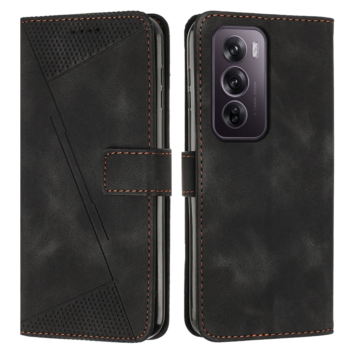 OPPO Reno12 Pro Dream Triangle Leather Wallet Phone Case with Lanyard, Card Slot, Cash Compartment, Foldable Kickstand, Shockproof PU TPU Protective Cover