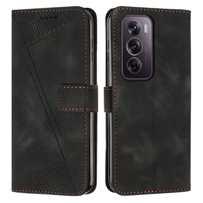 OPPO Reno12 Pro Dream Triangle Leather Wallet Phone Case with Lanyard, Card Slot, Cash Compartment, Foldable Kickstand, Shockproof PU TPU Protective Cover
