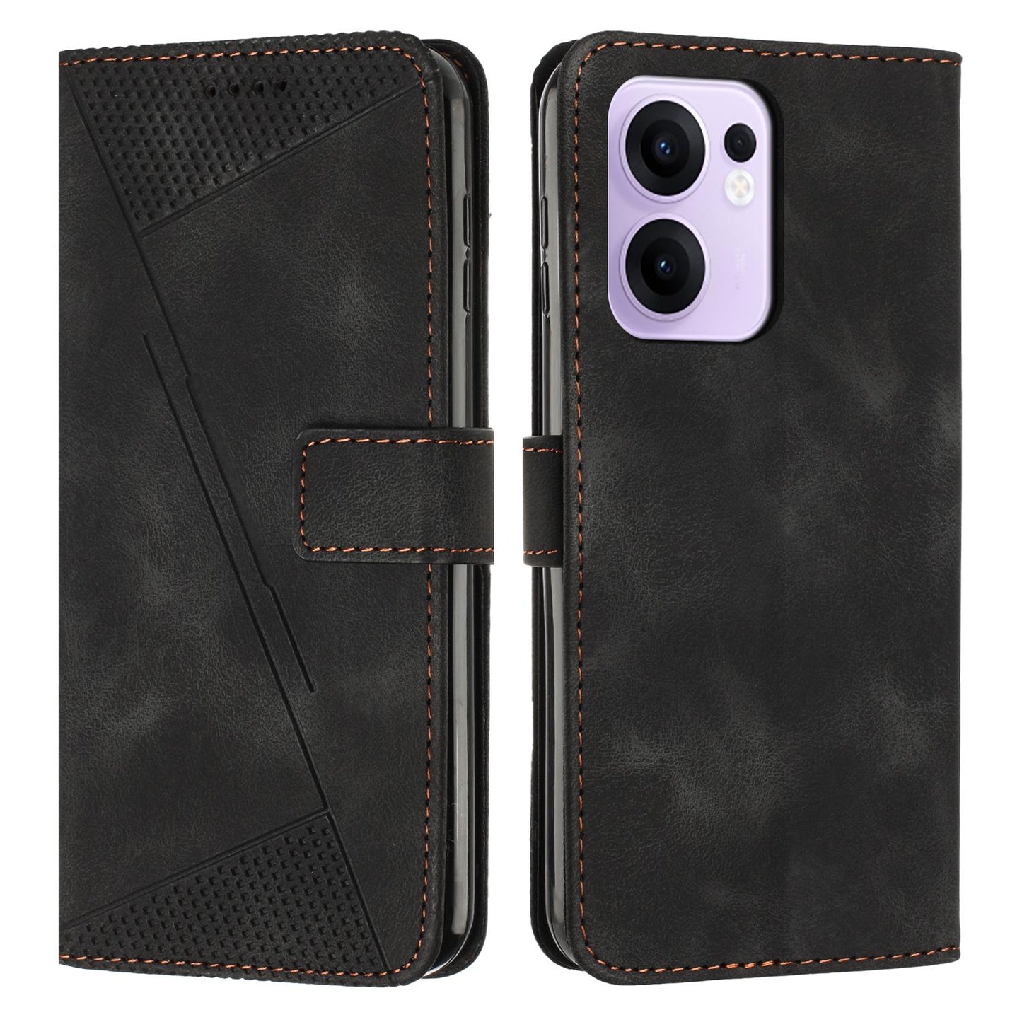 OPPO Reno13 F 5G Dream Triangle Leather Wallet Phone Case with Lanyard, Card Slot, Cash Compartment, Foldable Kickstand, Shockproof PU TPU Protective Cover