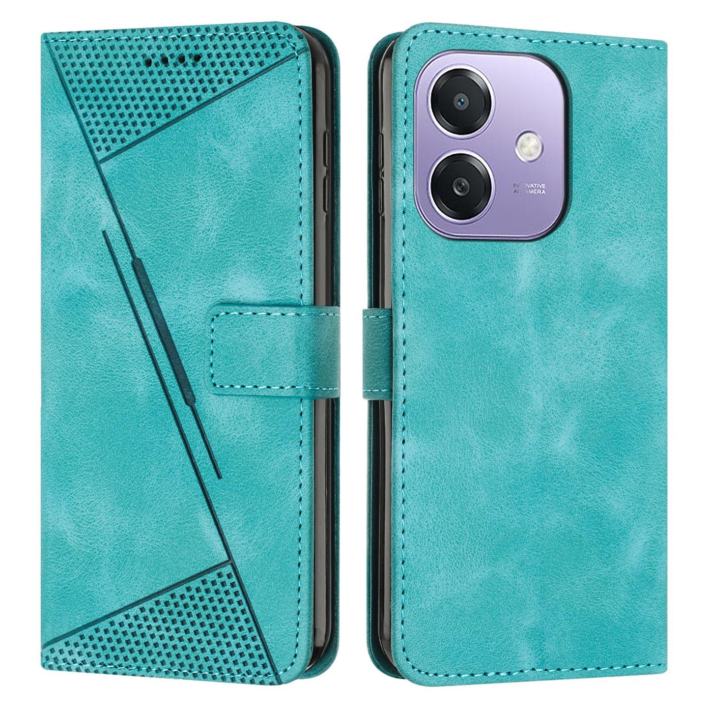 OPPO A5x 5G Dream Triangle Leather Wallet Phone Case with Lanyard, Card Slot, Cash Compartment, Foldable Kickstand, Shockproof PU TPU Protective Cover