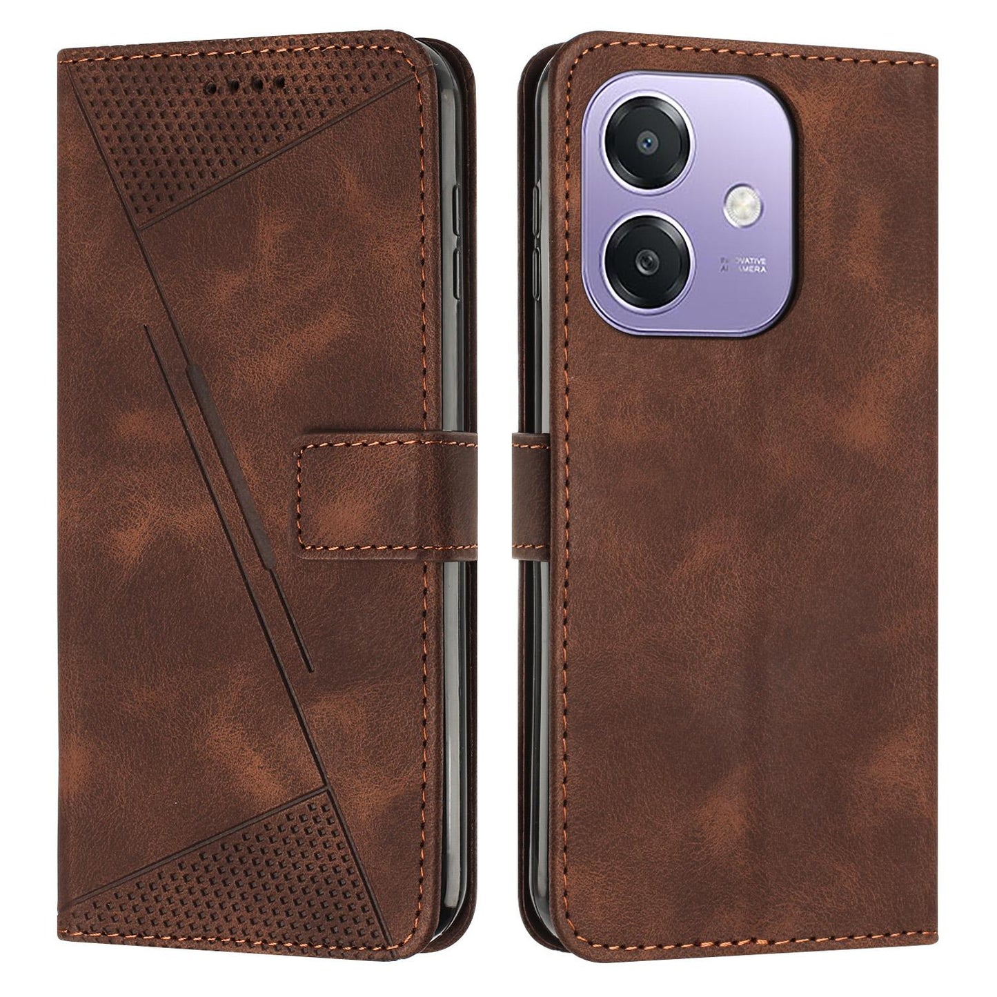 OPPO A5x 5G Dream Triangle Leather Wallet Phone Case with Lanyard, Card Slot, Cash Compartment, Foldable Kickstand, Shockproof PU TPU Protective Cover