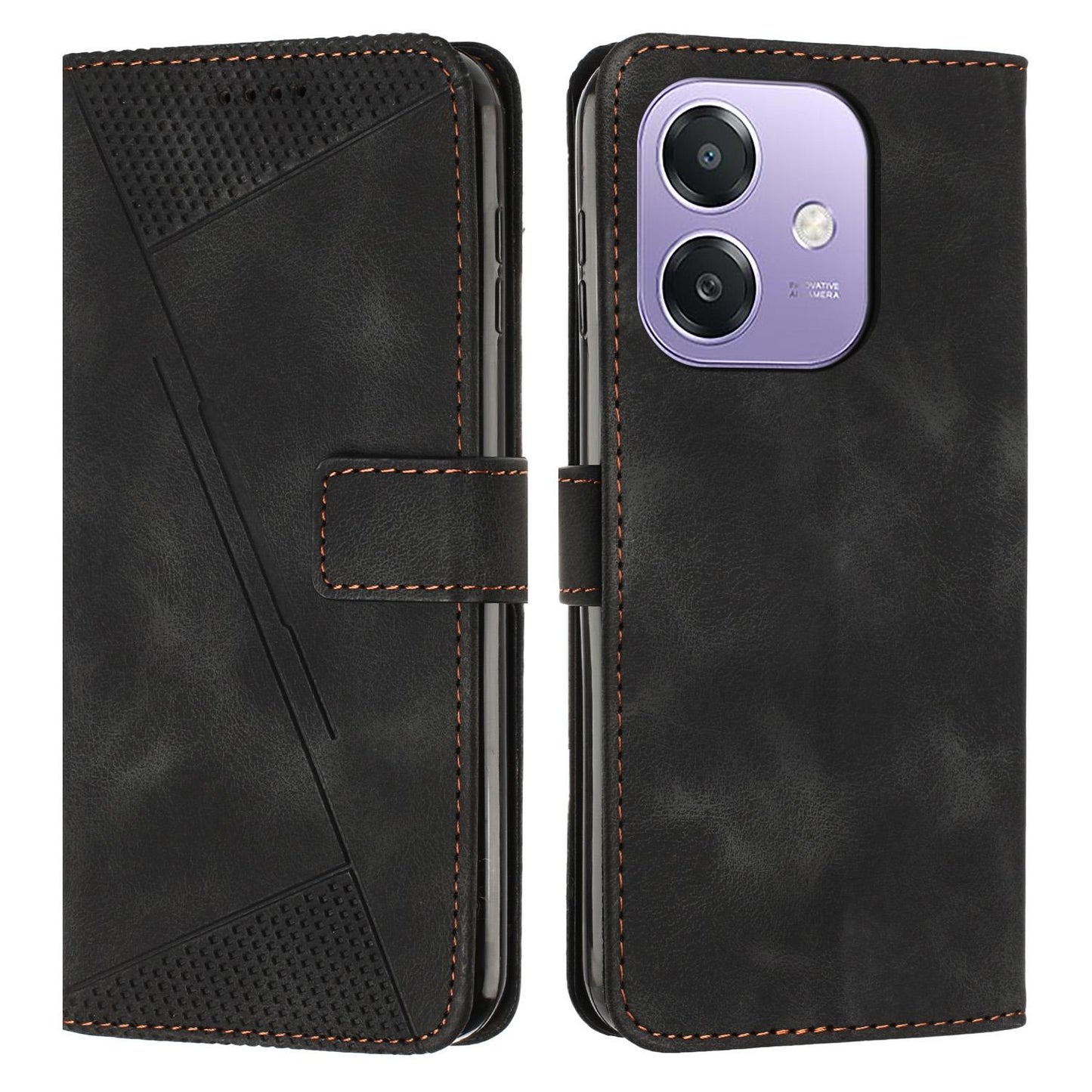 OPPO A5x 5G Dream Triangle Leather Wallet Phone Case with Lanyard, Card Slot, Cash Compartment, Foldable Kickstand, Shockproof PU TPU Protective Cover