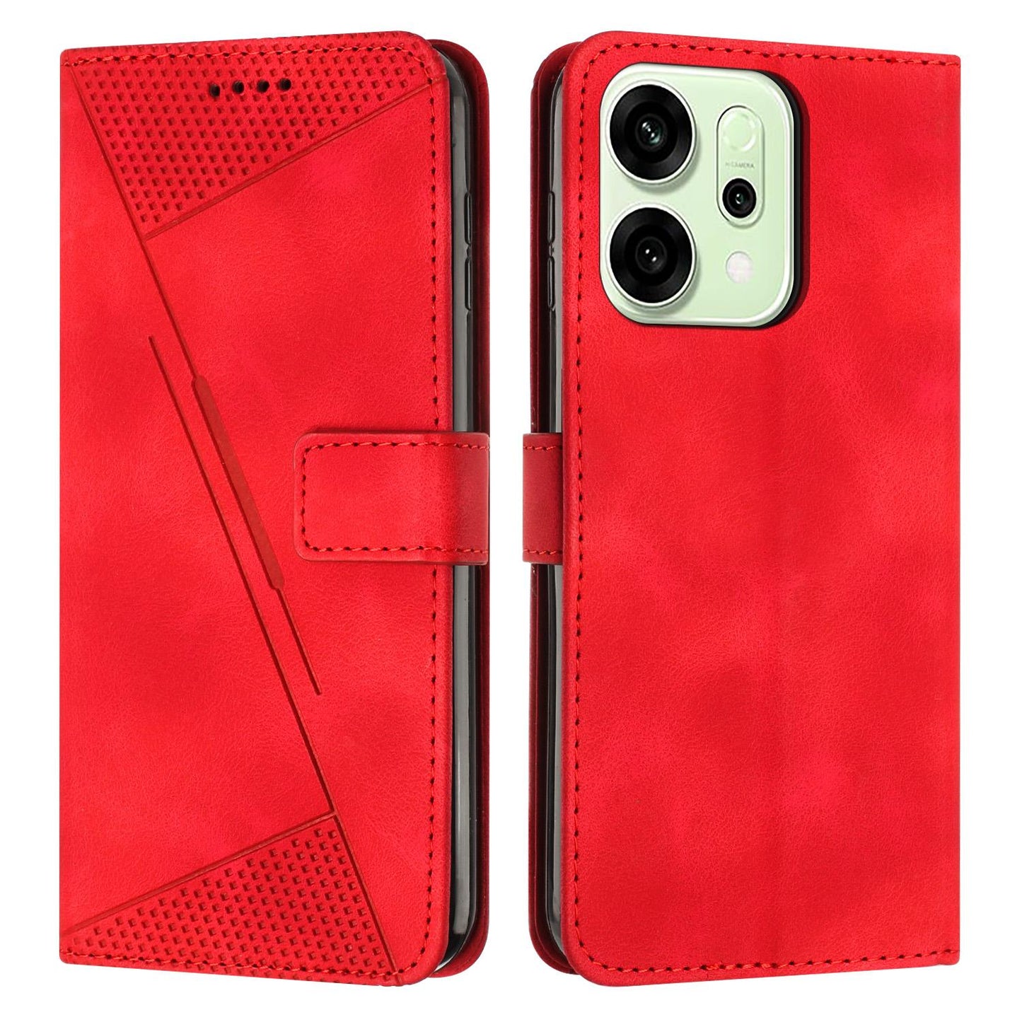 OPPO Reno14 Dream Triangle Leather Wallet Phone Case with Lanyard, Card Slot, Cash Compartment, Foldable Kickstand, Shockproof PU TPU Protective Cover