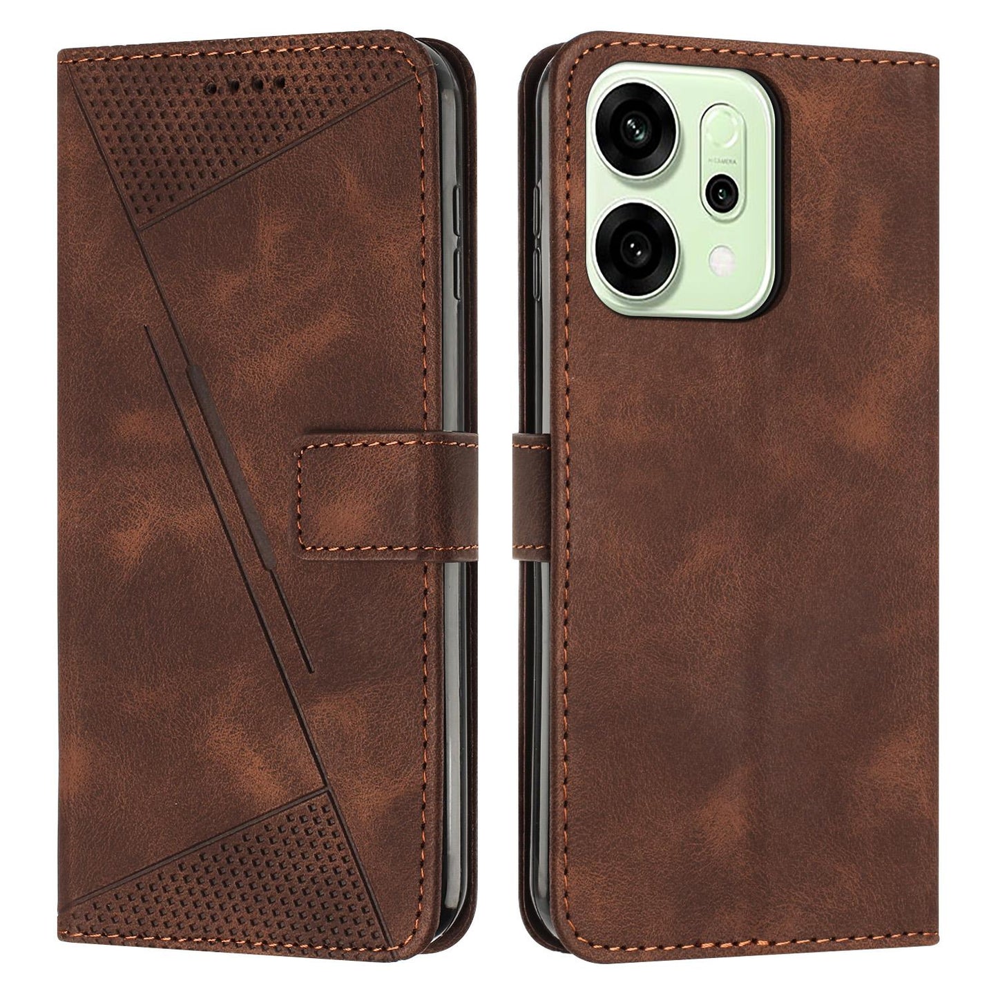 OPPO Reno14 Dream Triangle Leather Wallet Phone Case with Lanyard, Card Slot, Cash Compartment, Foldable Kickstand, Shockproof PU TPU Protective Cover
