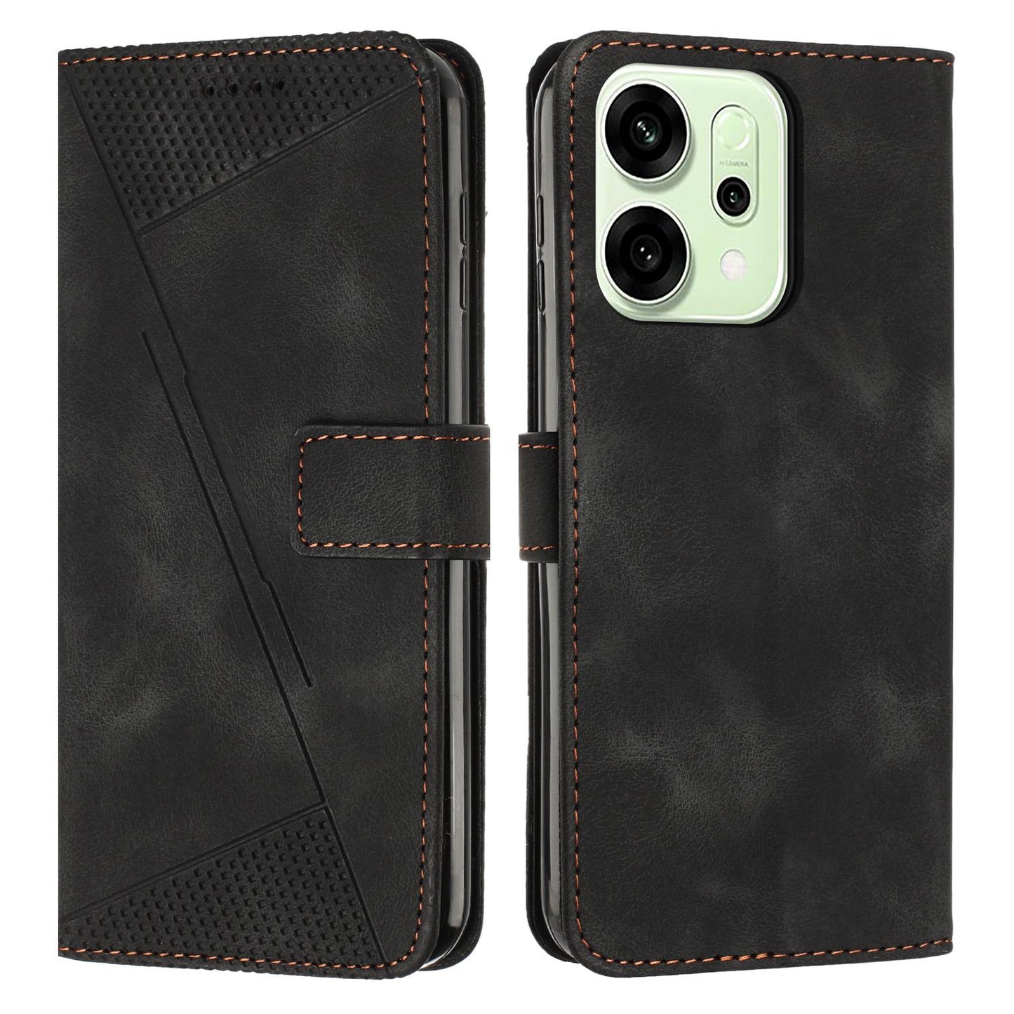 OPPO Reno14 F 5G Dream Triangle Leather Wallet Phone Case with Lanyard, Card Slot, Cash Compartment, Foldable Kickstand, Shockproof PU TPU Protective Cover