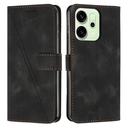 OPPO Reno14 F 5G Dream Triangle Leather Wallet Phone Case with Lanyard, Card Slot, Cash Compartment, Foldable Kickstand, Shockproof PU TPU Protective Cover