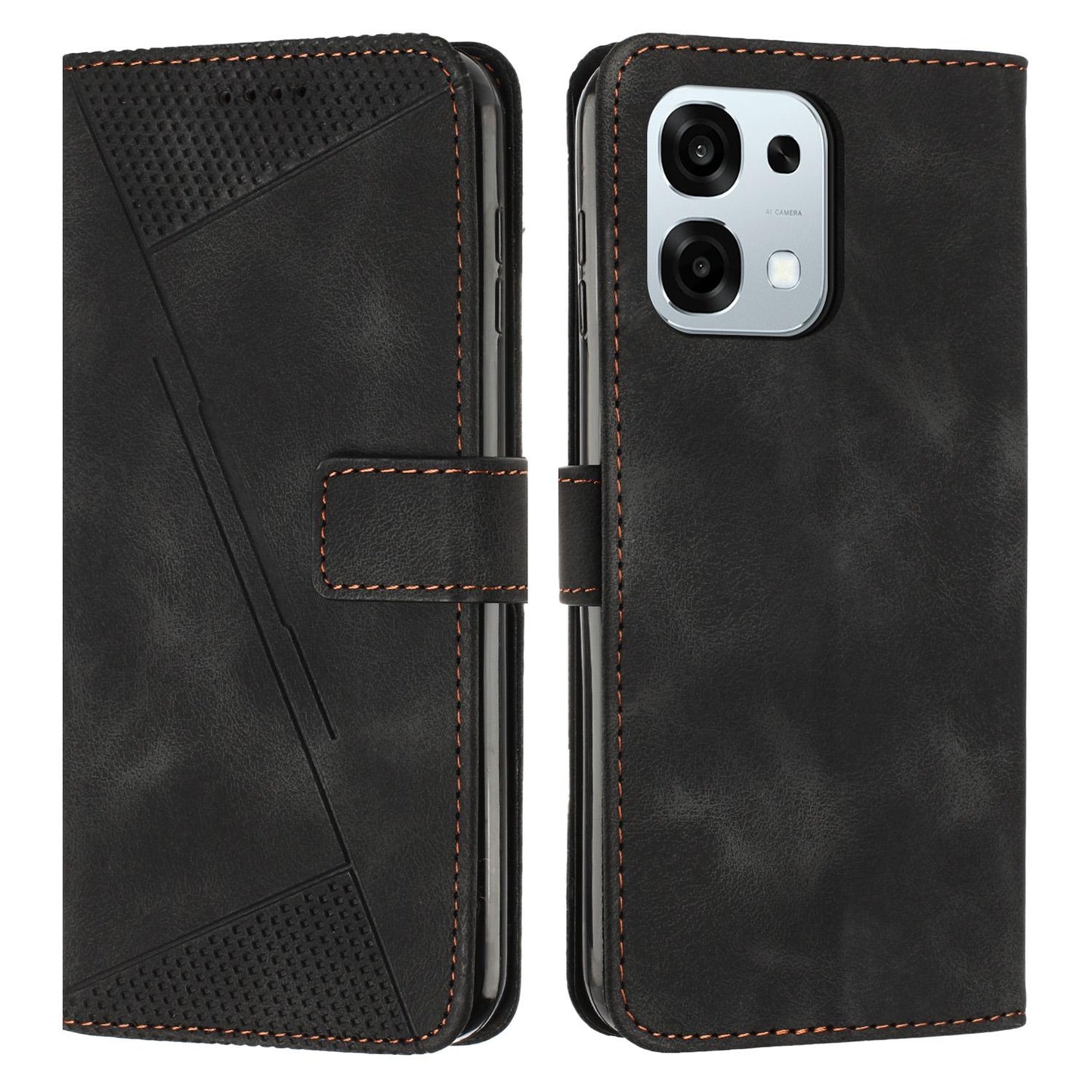 OPPO F31 5G Dream Triangle Leather Wallet Phone Case with Lanyard, Card Slot, Cash Compartment, Foldable Kickstand, Shockproof PU TPU Protective Cover