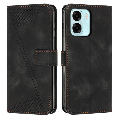 OPPO A6x 5G Dream Triangle Leather Wallet Phone Case with Lanyard, Card Slot, Cash Compartment, Foldable Kickstand, Shockproof PU TPU Protective Cover