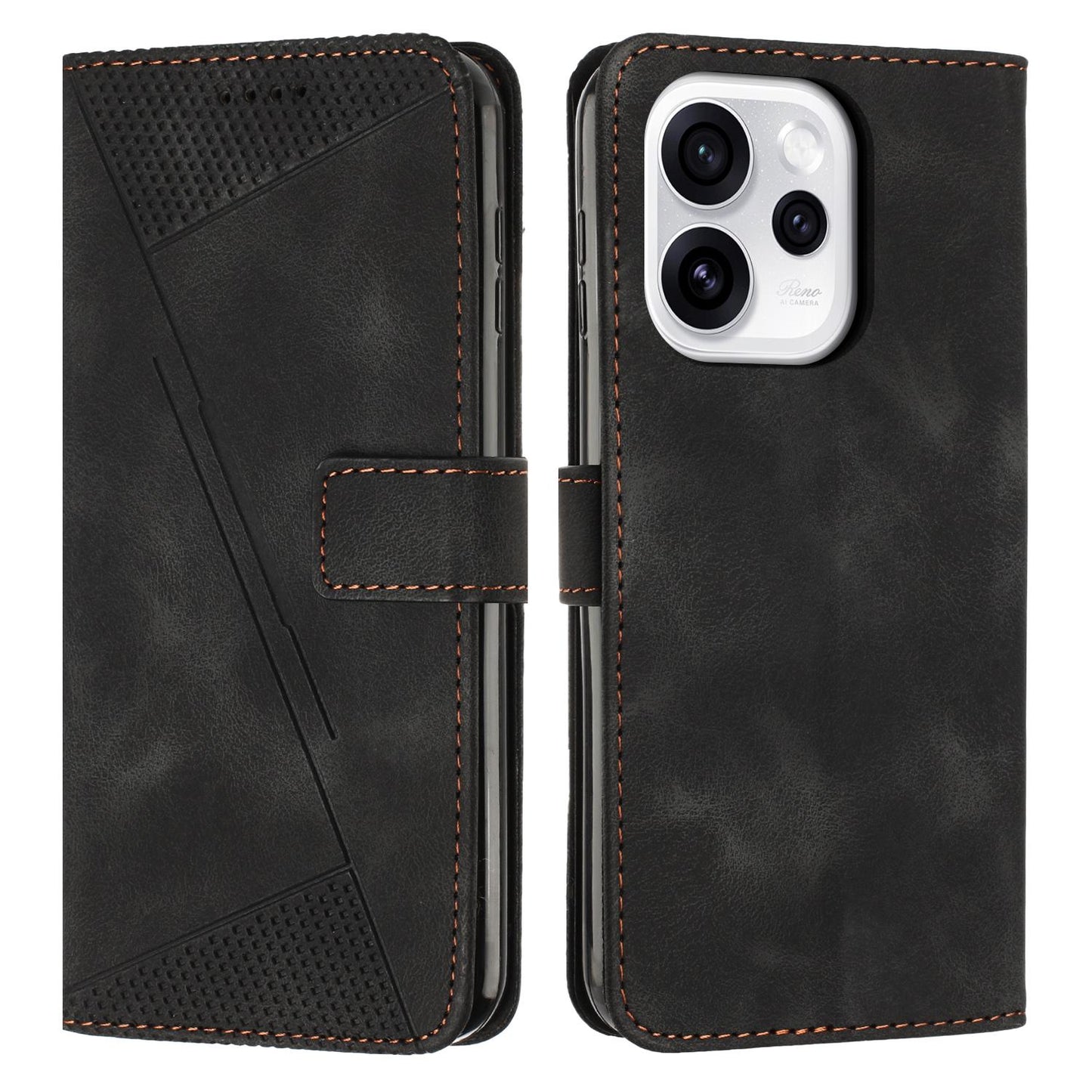OPPO Reno15 5G Dream Triangle Leather Wallet Phone Case with Lanyard, Card Slot, Cash Compartment, Foldable Kickstand, Shockproof PU TPU Protective Cover