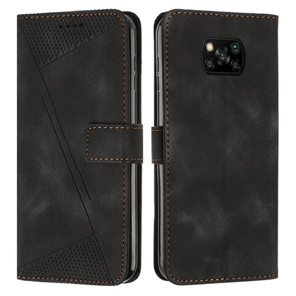 Xiaomi Poco X3 NFC Dream Triangle Leather Wallet Phone Case with Lanyard, Card Slot, Cash Compartment, Foldable Kickstand, Shockproof PU TPU Protective Cover