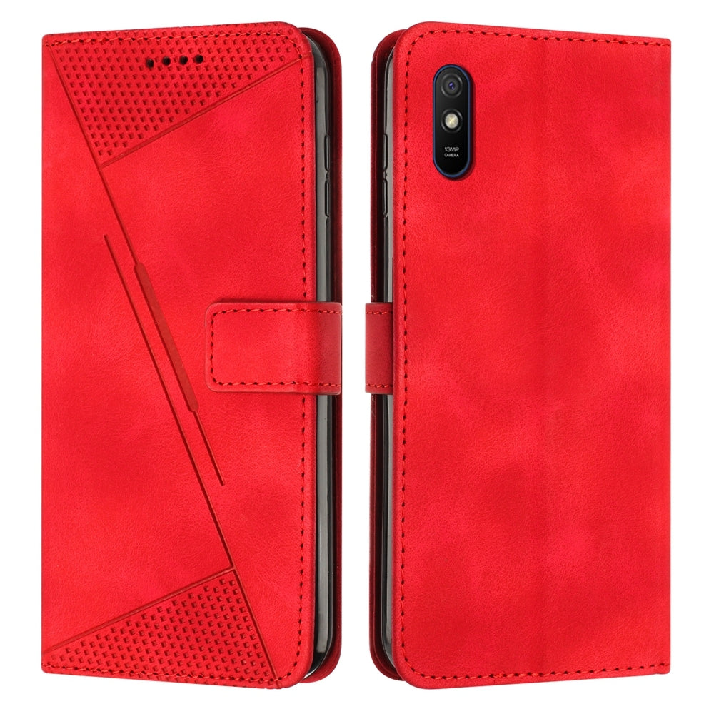 Xiaomi Redmi 9A Dream Triangle Leather Wallet Phone Case with Lanyard, Card Slot, Cash Compartment, Foldable Kickstand, Shockproof PU TPU Protective Cover
