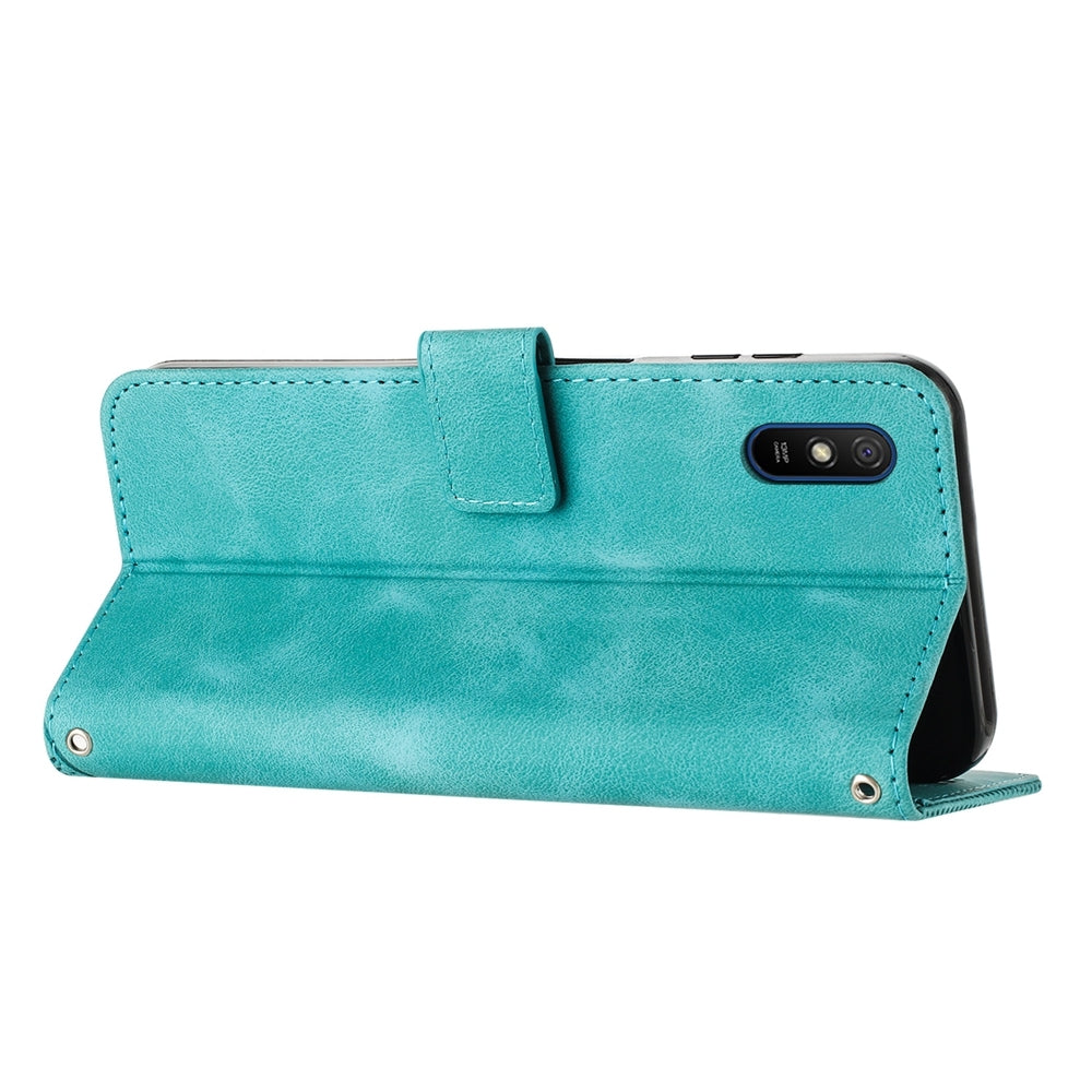 Xiaomi Redmi 9A Dream Triangle Leather Wallet Phone Case with Lanyard, Card Slot, Cash Compartment, Foldable Kickstand, Shockproof PU TPU Protective Cover