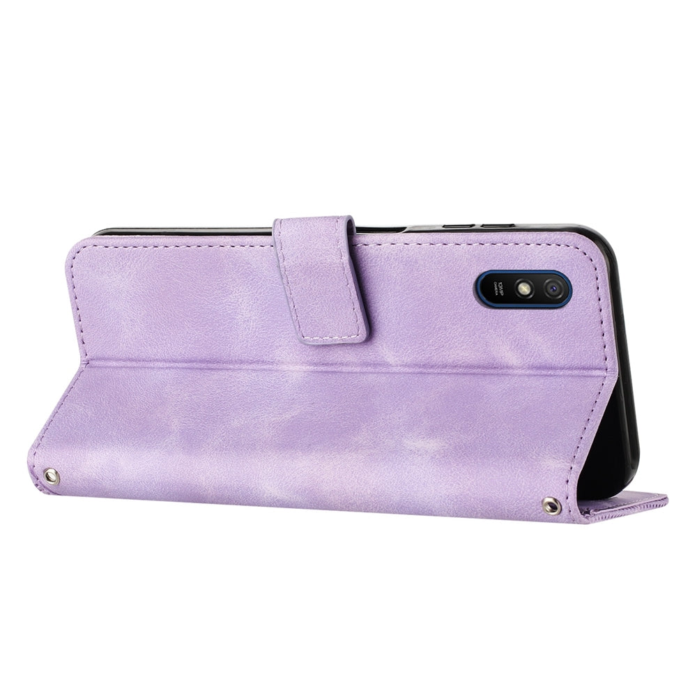 Xiaomi Redmi 9A Dream Triangle Leather Wallet Phone Case with Lanyard, Card Slot, Cash Compartment, Foldable Kickstand, Shockproof PU TPU Protective Cover