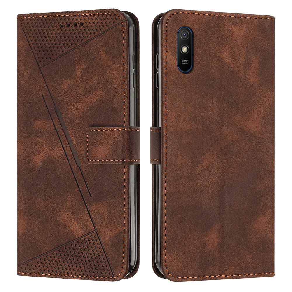 Xiaomi Redmi 9A Dream Triangle Leather Wallet Phone Case with Lanyard, Card Slot, Cash Compartment, Foldable Kickstand, Shockproof PU TPU Protective Cover