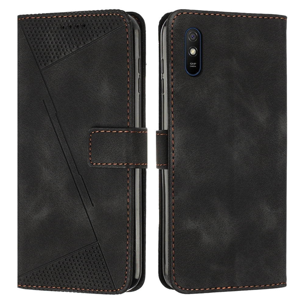 Xiaomi Redmi 9A Dream Triangle Leather Wallet Phone Case with Lanyard, Card Slot, Cash Compartment, Foldable Kickstand, Shockproof PU TPU Protective Cover