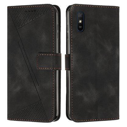 Xiaomi Redmi 9A Dream Triangle Leather Wallet Phone Case with Lanyard, Card Slot, Cash Compartment, Foldable Kickstand, Shockproof PU TPU Protective Cover