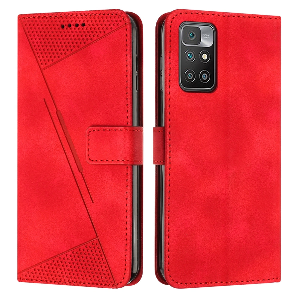 Xiaomi Redmi 10 Dream Triangle Leather Wallet Phone Case with Lanyard, Card Slot, Cash Compartment, Foldable Kickstand, Shockproof PU TPU Protective Cover