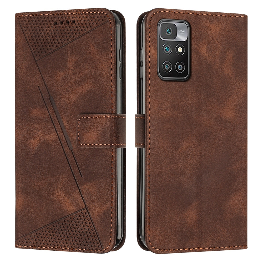 Xiaomi Redmi 10 Dream Triangle Leather Wallet Phone Case with Lanyard, Card Slot, Cash Compartment, Foldable Kickstand, Shockproof PU TPU Protective Cover