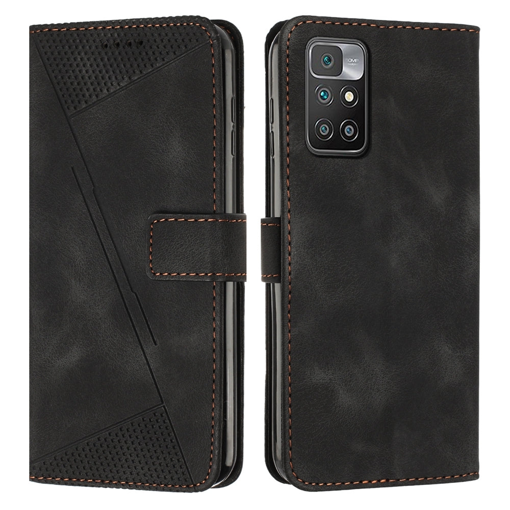 Xiaomi Redmi 10 Dream Triangle Leather Wallet Phone Case with Lanyard, Card Slot, Cash Compartment, Foldable Kickstand, Shockproof PU TPU Protective Cover