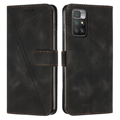 Xiaomi Redmi 10 Dream Triangle Leather Wallet Phone Case with Lanyard, Card Slot, Cash Compartment, Foldable Kickstand, Shockproof PU TPU Protective Cover