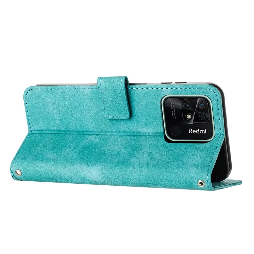 Xiaomi Redmi 10C Dream Triangle Leather Wallet Phone Case with Lanyard, Card Slot, Cash Compartment, Foldable Kickstand, Shockproof PU TPU Protective Cover