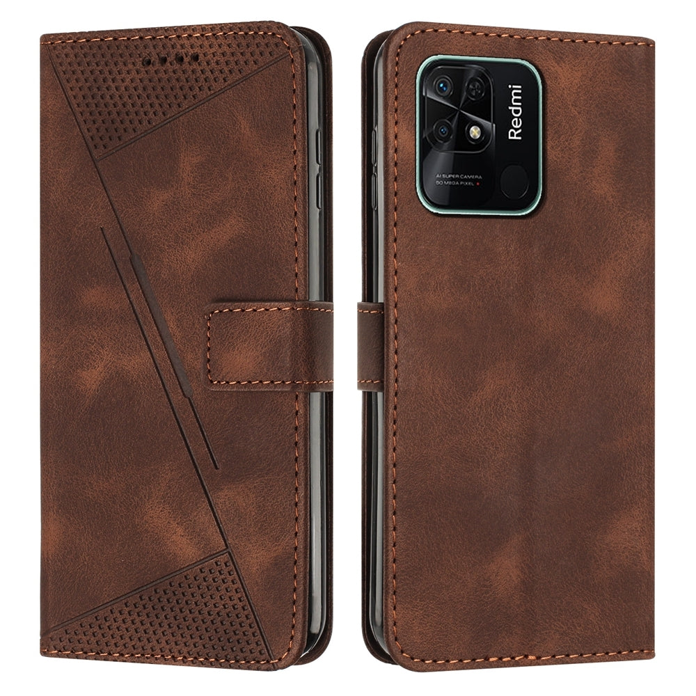 Xiaomi Redmi 10C Dream Triangle Leather Wallet Phone Case with Lanyard, Card Slot, Cash Compartment, Foldable Kickstand, Shockproof PU TPU Protective Cover