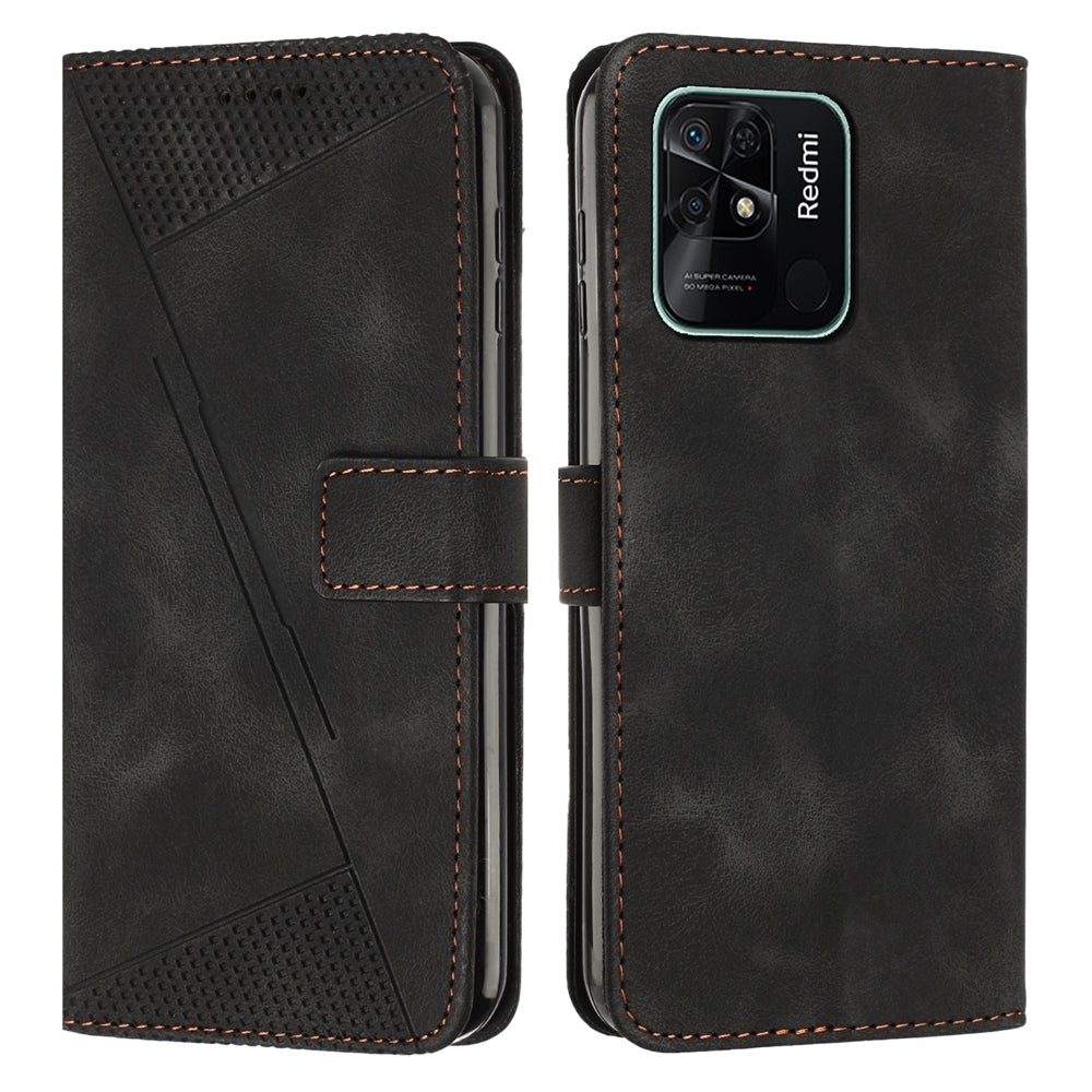 Xiaomi Redmi 10C Dream Triangle Leather Wallet Phone Case with Lanyard, Card Slot, Cash Compartment, Foldable Kickstand, Shockproof PU TPU Protective Cover