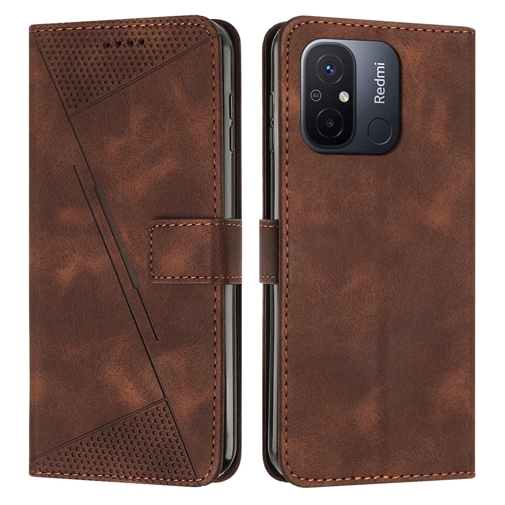 Xiaomi Redmi 12C Dream Triangle Leather Wallet Phone Case with Lanyard, Card Slot, Cash Compartment, Foldable Kickstand, Shockproof PU TPU Protective Cover