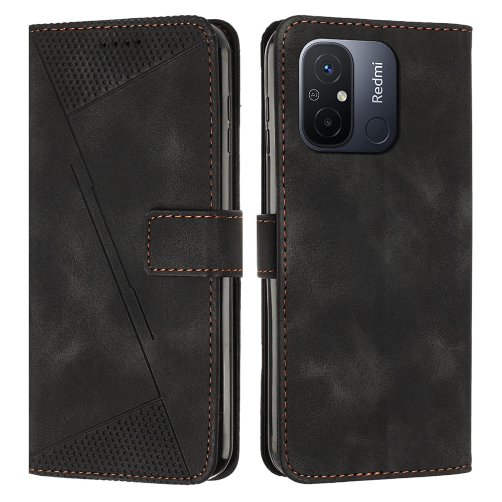 Xiaomi Redmi 12C Dream Triangle Leather Wallet Phone Case with Lanyard, Card Slot, Cash Compartment, Foldable Kickstand, Shockproof PU TPU Protective Cover