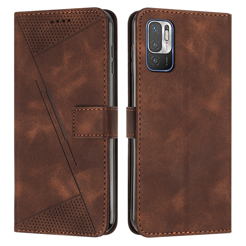 Xiaomi Redmi Note 10 5G Dream Triangle Leather Wallet Phone Case with Lanyard, Card Slot, Cash Compartment, Foldable Kickstand, Shockproof PU TPU Protective Cover