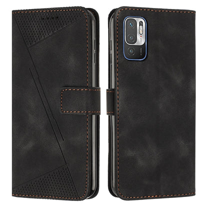 Xiaomi Redmi Note 10 5G Dream Triangle Leather Wallet Phone Case with Lanyard, Card Slot, Cash Compartment, Foldable Kickstand, Shockproof PU TPU Protective Cover