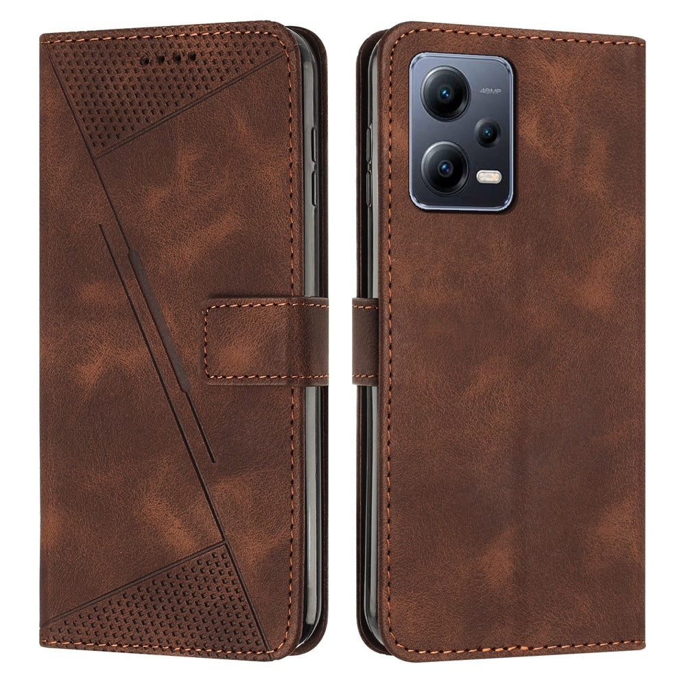 Xiaomi Redmi Note 12 5G Dream Triangle Leather Wallet Phone Case with Lanyard, Card Slot, Cash Compartment, Foldable Kickstand, Shockproof PU TPU Protective Cover