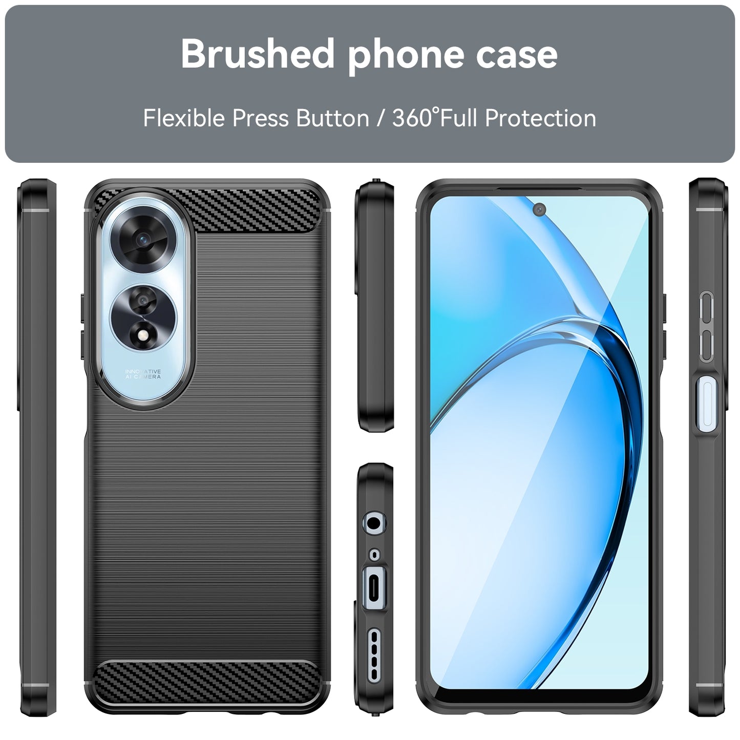 OPPO A60 Carbon Fiber Brushed Texture TPU Protective Phone Case Shockproof Slim Cover