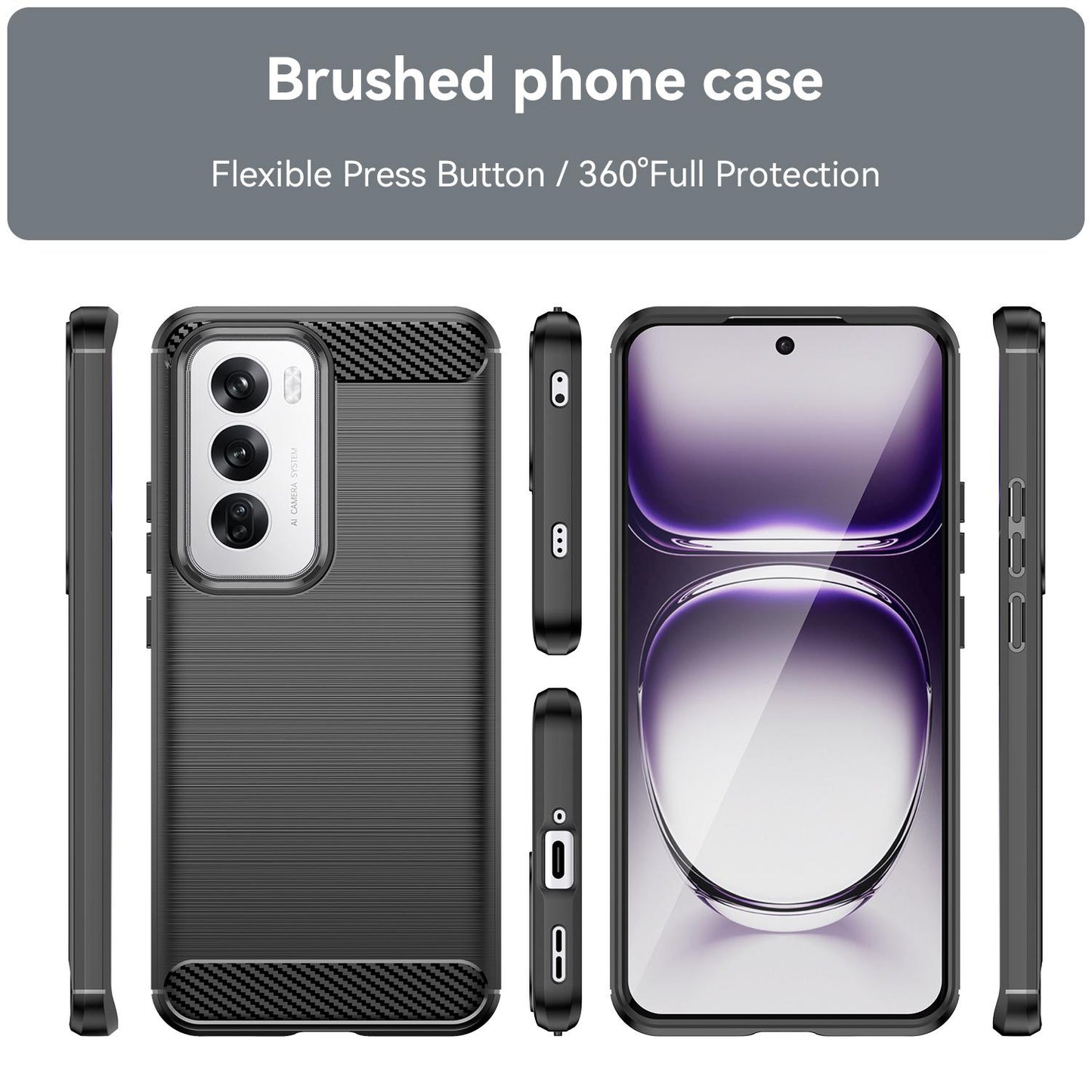 OPPO Reno12 Carbon Fiber Brushed Texture TPU Protective Phone Case Shockproof Slim Cover
