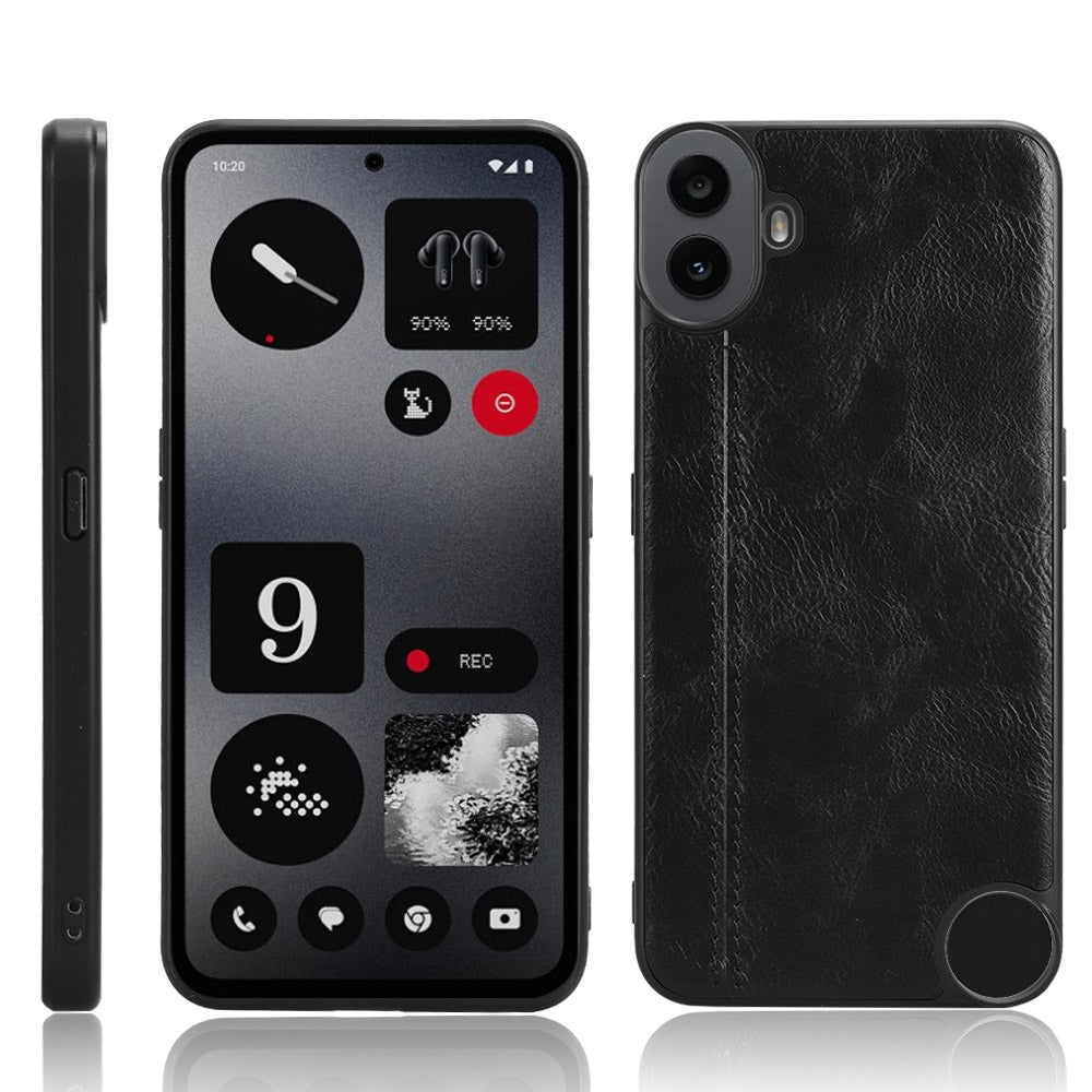 Nothing CMF Phone 1 Cow Pattern Sewing Back Cover Phone Case - Premium PU Leather Texture PC + TPU Shockproof Protective Case, Scratch Resistant Slim Lightweight Anti-Fingerprint Full Coverage Mobile Cover