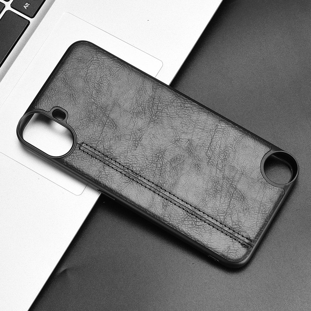 Nothing CMF Phone 1 Cow Pattern Sewing Back Cover Phone Case - Premium PU Leather Texture PC + TPU Shockproof Protective Case, Scratch Resistant Slim Lightweight Anti-Fingerprint Full Coverage Mobile Cover