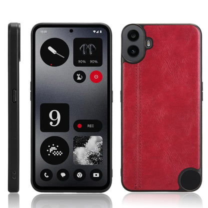 Nothing CMF Phone 1 Cow Pattern Sewing Back Cover Phone Case - Premium PU Leather Texture PC + TPU Shockproof Protective Case, Scratch Resistant Slim Lightweight Anti-Fingerprint Full Coverage Mobile Cover