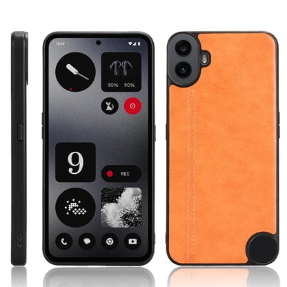 Nothing CMF Phone 1 Cow Pattern Sewing Back Cover Phone Case - Premium PU Leather Texture PC + TPU Shockproof Protective Case, Scratch Resistant Slim Lightweight Anti-Fingerprint Full Coverage Mobile Cover