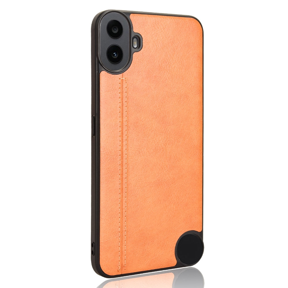 Nothing CMF Phone 1 Cow Pattern Sewing Back Cover Phone Case - Premium PU Leather Texture PC + TPU Shockproof Protective Case, Scratch Resistant Slim Lightweight Anti-Fingerprint Full Coverage Mobile Cover