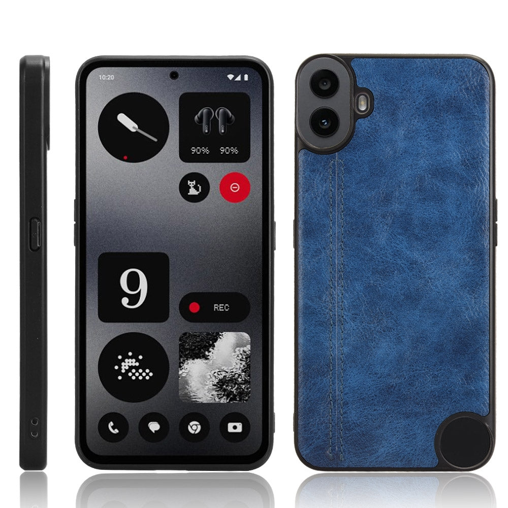 Nothing CMF Phone 1 Cow Pattern Sewing Back Cover Phone Case - Premium PU Leather Texture PC + TPU Shockproof Protective Case, Scratch Resistant Slim Lightweight Anti-Fingerprint Full Coverage Mobile Cover